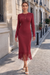 Wenrine Womens Burgundy Tassel Hem Midi Dress