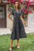Wenrine Women's Black Cap Sleeve Floral Midi Beach Dress