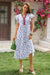 Wenrine Women's Violet Cap Sleeve Floral Midi Beach Dress