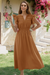 Wenrine Womens Caramel Cap Sleeve Lace Elastic Waist Beach Dresses