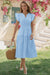 Wenrine Womens Sky Blue Cap Sleeve Lace Elastic Waist Beach Dresses