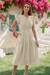 Wenrine Womens Apricot Cap Sleeve Lace Elastic Waist Beach Dresses