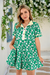 Wenrine Womens Green Floral Collared Button Down Mini Dress