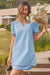 Wenrine Womens Sky Blue V Neck Color Block Leopard Mini Dress
