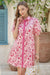 Wenrine Womens Rose Red Floral Button Down Shirt Dress