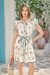Wenrine Womens White Floral Flutter Sleeve Tie Waist Dress
