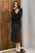 Wenrine Womens Black Sweater Knot V Neck Bodycon Dresses