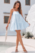 Wenrine Womens Sky Blue Plaid Mini Sundress