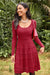 Wenrine Womens Burgundy Long Sleeve Crochet Sweater Dress