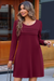 Wenrine Womens Burgundy Long Sleeve T Shirt Mini Dresses