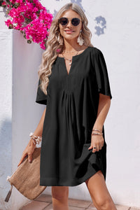 Wenrine Womens Black Flutter V Neck  Mini Dress