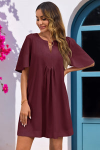 Wenrine Womens Fuchsia Flutter V Neck  Mini Dress