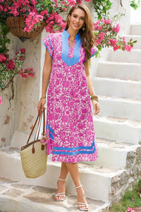 Wenrine Womens Pink Color Block Side Slit Beach Dress