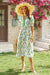 Wenrine Womens Yellow Floral Swing Flowy Midi Beach Dress
