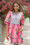 Wenrine Womens Pink Floral Puff Patchwork Shirt Dresses