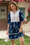 Wenrine Womens Navy Floral Puff Patchwork Shirt Dresses