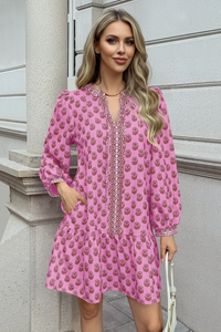 Wenrine Womens Pink Boho Babydol Mini Dress