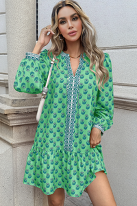 Wenrine Womens Green Boho Babydol Mini Dress