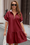 Wenrine Womens Burgundy Puff Sleeve Half Zip Sweatshirt Dresses