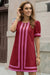 Wenrine Womens Burgundy Crewneck Striped Color Block Shift Dresses