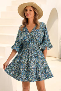 Wenrine Womens Sky Blue V Neck Casual Dresses