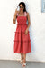 Wenrine Womens Red Smocked Tie Shoulder Maxi Dress