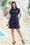 Wenrine Women's Navy T Shirt Flora Beach Mini Dress