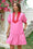 Wenrine Womens Pink Puff Sleeve Mini Dress with Pockets