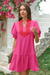 Wenrine Womens Rose Red Puff Sleeve Mini Dress with Pockets