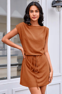 Wenrine Womens Brick Red Cap Sleeve Removable Belt Mini Dresses