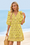Wenrine Womens Yellow 3/4 Lantern Sleeve Babydoll Mini Dress