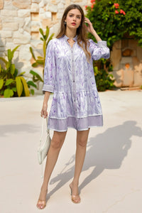 Wenrine Women's Violet Floral Boho  Shirt Dresses