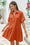 Wenrine Women's Brick Red Flowy Button Down Shirt Dress