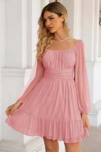 Wenrine Pink Mesh Ruffle Party Mini Dress