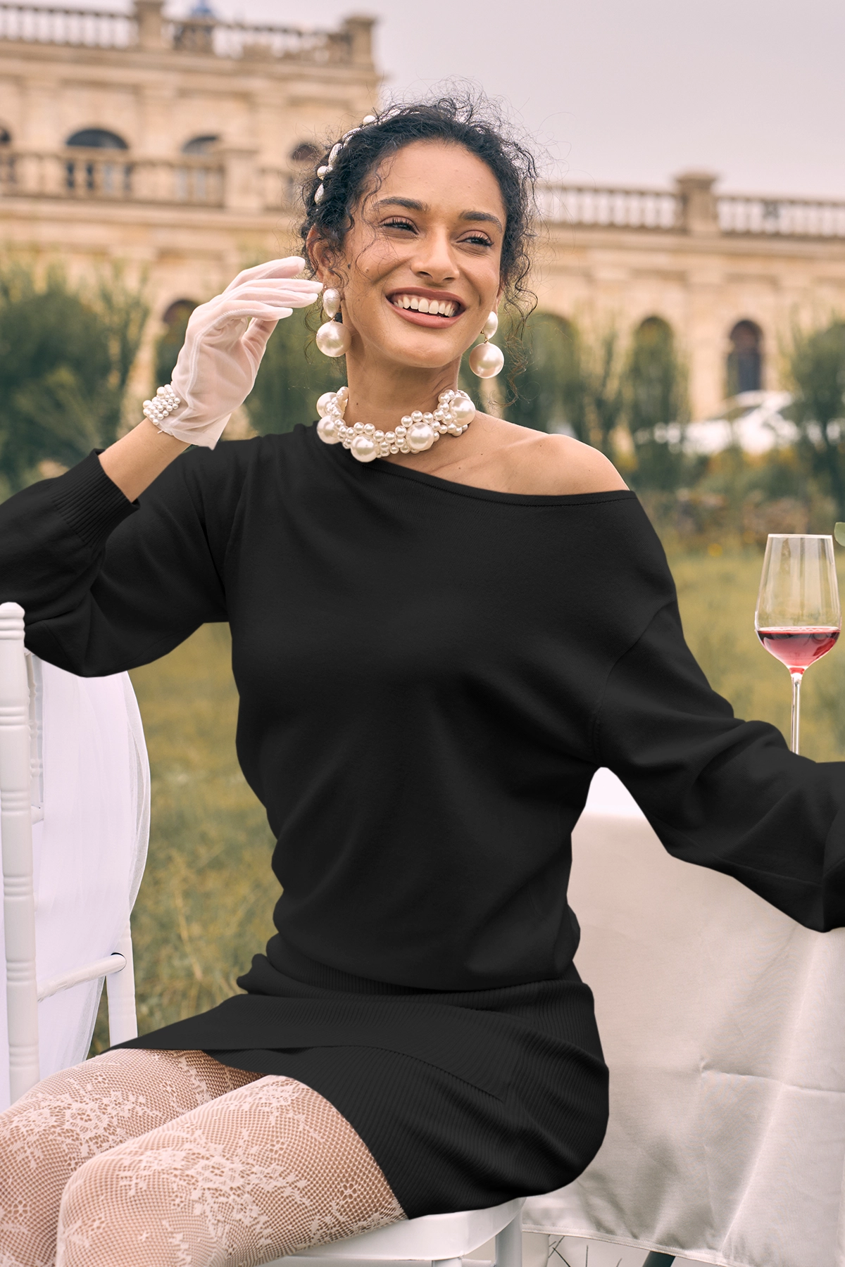 Wenrine Womens Black One Shoulder Sweater Dress