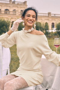 Wenrine Womens Beige One Shoulder Sweater Dress