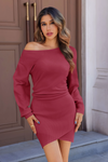 Wenrine Womens Burgundy One Shoulder Sweater Dress