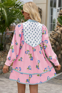 Wenrine Womens Pink Floral Shirt Mini Dresses