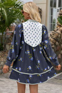 Wenrine Womens Navy Floral Shirt Mini Dresses