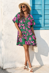 Wenrine Womens Green Floral Shirt Dresses