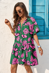 Wenrine Womens Green Floral Shirt Dresses