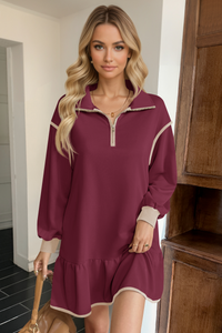 Wenrine Womens Burgundy Oversized Sweatshirt Dresses
