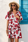 Wenrine Womens Red Floral Shirt Dresses