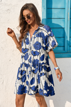 Wenrine Womens Blue Floral Shirt Dresses