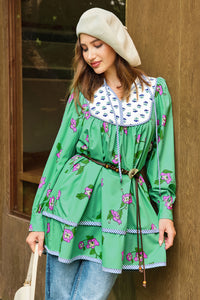 Wenrine Womens Green Floral Shirt Mini Dresses