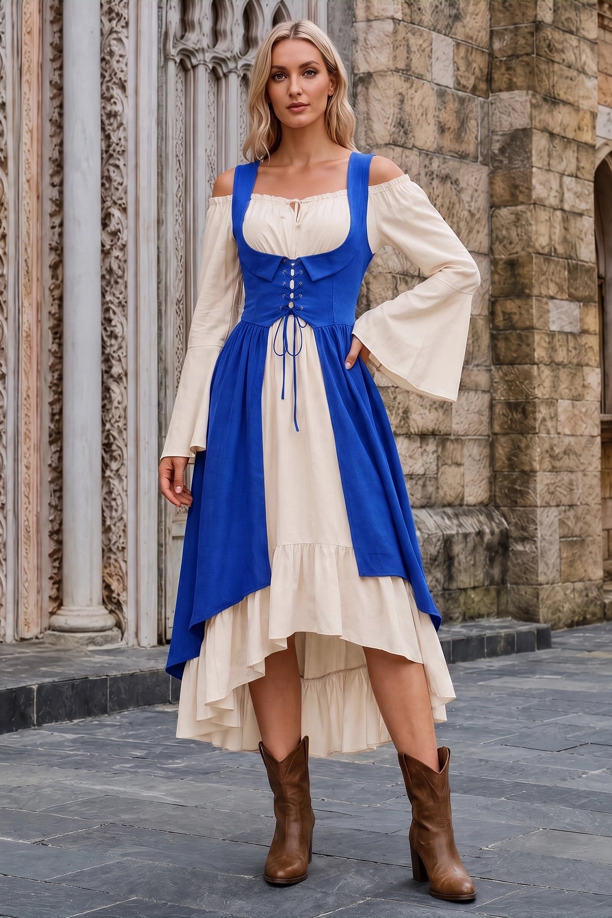 Wenrine Womens Royal Blue 2-Piece Renaissance Dress