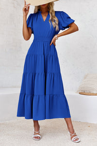 Wenrine Womens Blue Flowy Tiered  Midi Dress