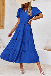 Wenrine Womens Blue Flowy Tiered  Midi Dress