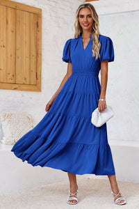 Wenrine Womens Blue Flowy Tiered  Midi Dress