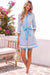 Wenrine Womens Blue Striped Button Down Mini Shirt Dress